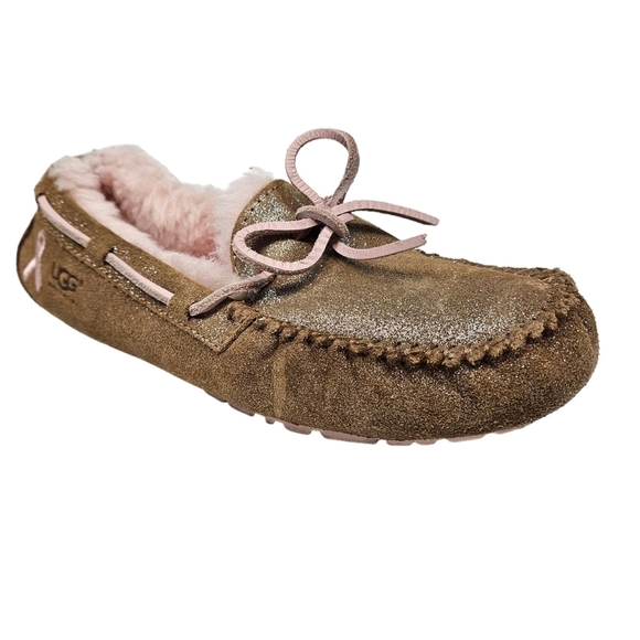Ugg Dakota Suede Slipper Glitter Tan Breast Cancer Ribbon Moccasin Slippers 6 - Picture 11 of 11